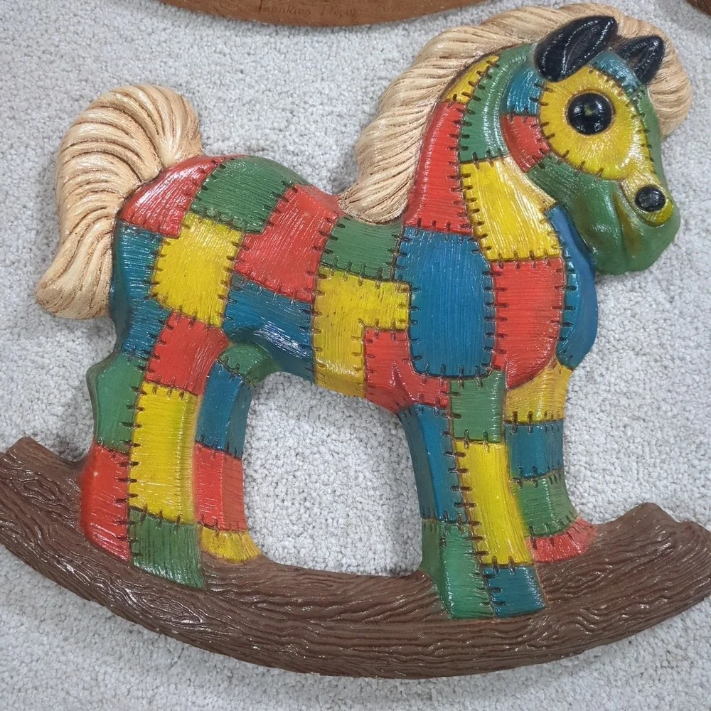 Foam Craft 1970s 2 Rocking Horses & Bear Patchwork & Clown Wall‎ Hanging Nursery